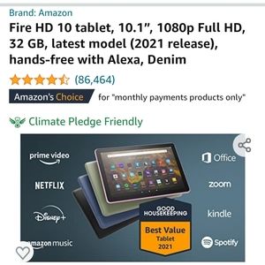 Fire HD 10 Tablet 10.1 1080p Full HD 32GB